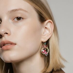 Holiday Christmas Wreath Santa Dangling Earrings Jewelry